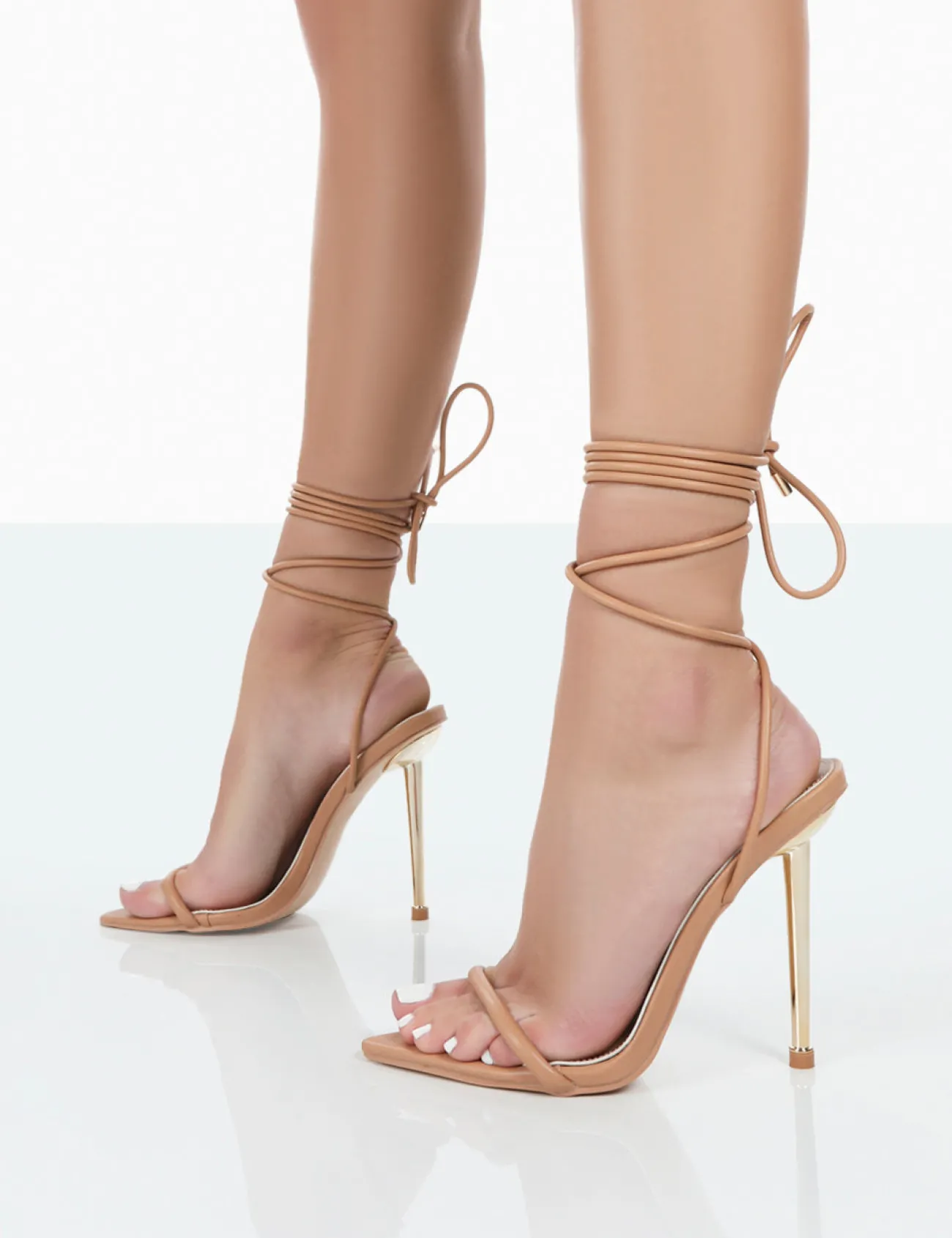 Public Desire Look Back Pu Pointed Toe Lace Up Stiletto Heels Nude Best Sale