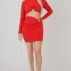 Public Desire Loop Ruched Metal Hardware Mini Skirt Red Online