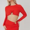 Public Desire Loop Ruched Metal Hardware Crop Top Red Hot