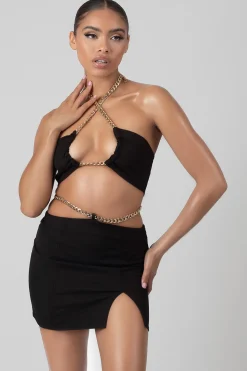 Public Desire Loop Ruching Chain Strap Bra Top Black Online