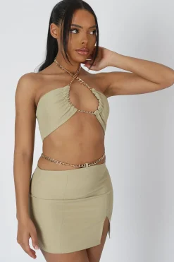 Public Desire Loop Ruching Chain Strap Bra Top Sage Online