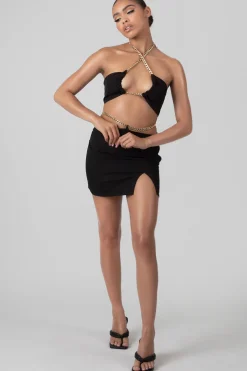Public Desire Loop Ruching Chain Strap Bra Top Black Online