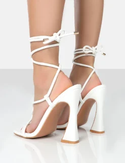 Public Desire Lori Strappy Lace Up Square Toe Heels White Cheap