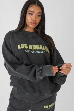 Public Desire Los Angeles Acid Wash Oversized Sweatshirt Grey Cheap