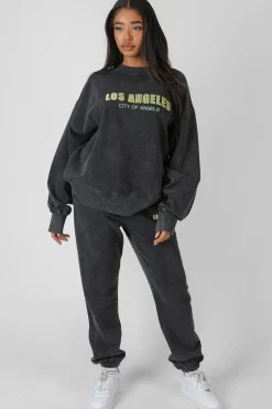 Public Desire Los Angeles Acid Wash Oversized Sweatshirt Grey Cheap