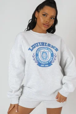 Public Desire Louisiana Embroidered Sweatshirt Marl Oatmeal Best Sale
