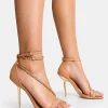 Public Desire Loyal Pu Chain Detail Square Toe Gold Stiletto Heels Nude Shop