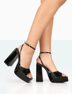 Public Desire Lyle Patent Square Toe Block Platform High Heels Black Online