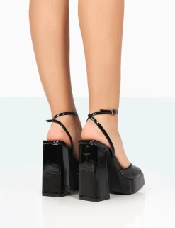 Public Desire Lyle Patent Square Toe Block Platform High Heels Black Online