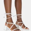 Public Desire Mabel Pu Ankle Tie Mid Block Heeled Sandals White Online