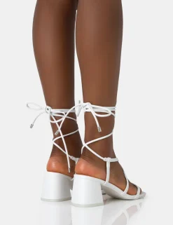 Public Desire Mabel Pu Ankle Tie Mid Block Heeled Sandals White Online