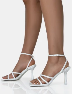 Public Desire Mademoiselle Pu Strappy Square Toe Mid Stiletto Heels White Online