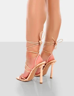 Public Desire Make Way Patent Strappy Lace Up Square Toe Stilettos Nude Best Sale