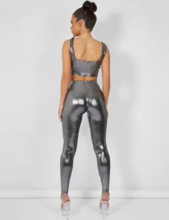 Public Desire Metallic Crop Top Silver Discount