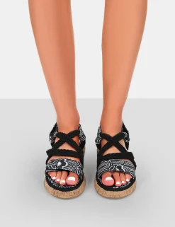 Public Desire Miami Printed Rope Flatform Lace Up Sandals Black Online