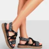 Public Desire Miami Wide Fit Printed Rope Flatform Lace Up Sandals Black Outlet