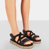 Public Desire Miami Wide Fit Rope Flatform Lace Up Sandals Black New
