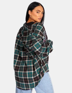 Public Desire Michigan Slogan Check Shirt Forest Green Hot