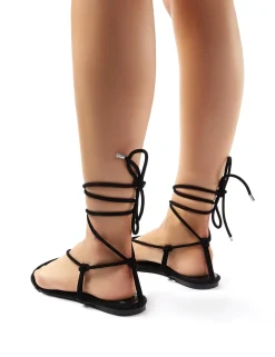 Public Desire Miley Lace Up Flat Sandals Black Cheap