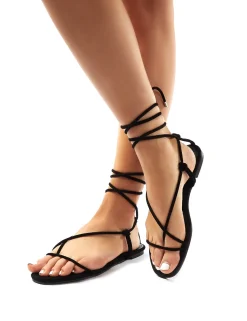 Public Desire Miley Lace Up Flat Sandals Black Cheap
