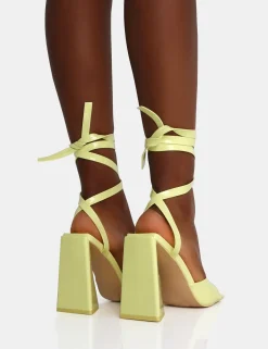 Public Desire Mojito Patent Lace Up Pyramid Block Heels Yellow Shop