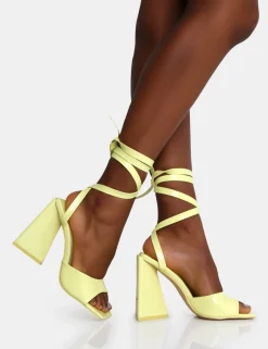 Public Desire Mojito Patent Lace Up Pyramid Block Heels Yellow Shop