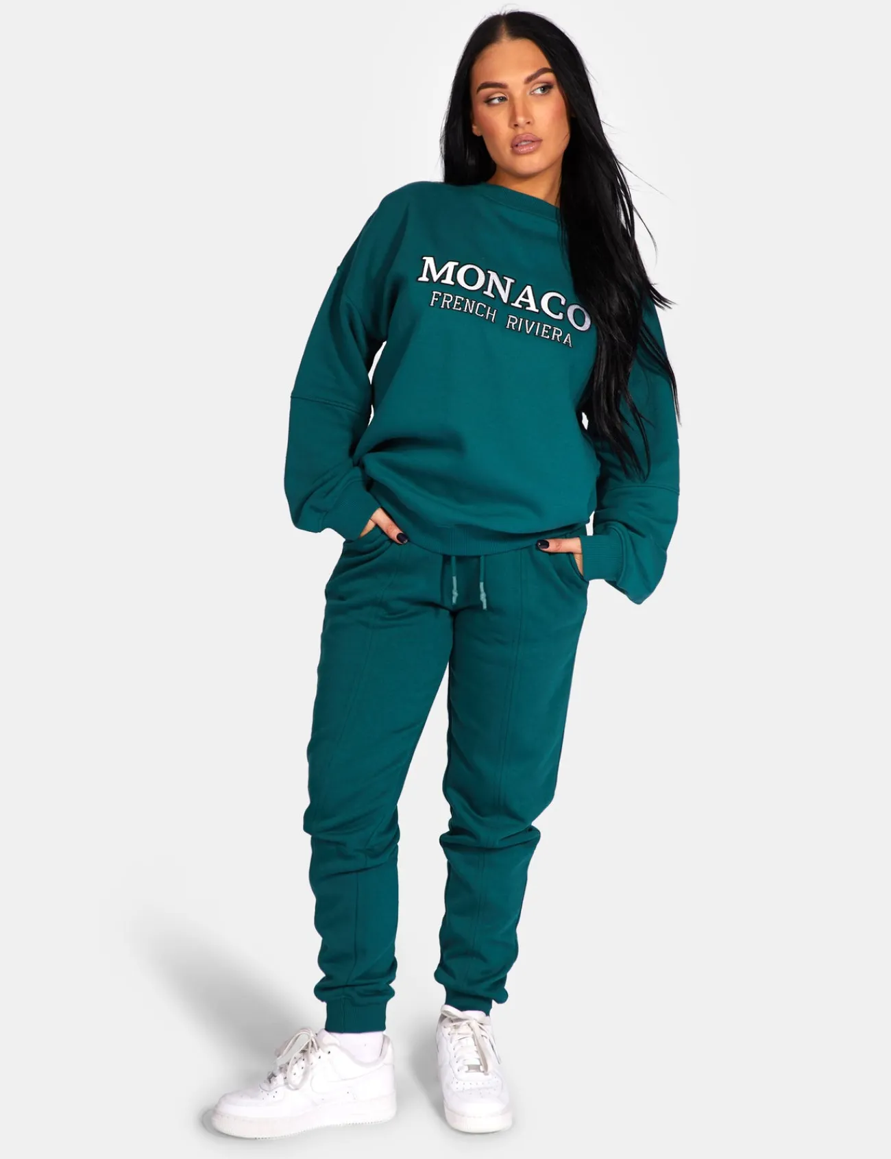 Public Desire Monaco Embroidered Sweatshirt Forest Green Forestgreen Cheap