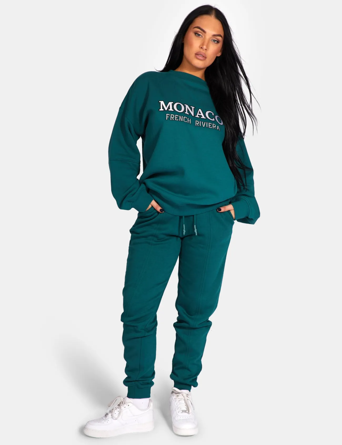 Public Desire Monaco Embroidered Sweatshirt Forest Green Forestgreen Cheap