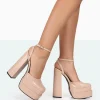 Public Desire Moonchild Croc Closed Toe Statement Platform Block Heels Stone Hot