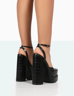 Public Desire Moonchild Croc Closed Toe Statement Platform Block Heels Black Best Sale
