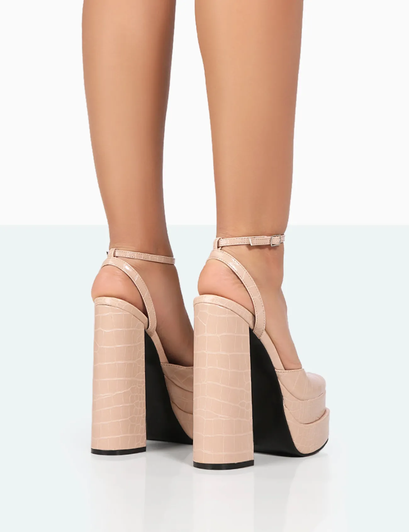 Public Desire Moonchild Croc Closed Toe Statement Platform Block Heels Stone Hot