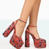 Public Desire Moonchild Floral Satin Closed Toe Statement Platform Block Heels Multi New