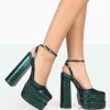 Public Desire Moonchild Metallic Green Croc Closed Toe Statement Platform Block Heels Emerald Best Sale