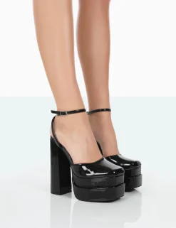 Public Desire Moonchild Patent Closed Toe Statement Platform Block Heels Black Store