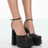 Public Desire Moonchild Pu Closed Toe Statement Platform Block Heels Black Clearance