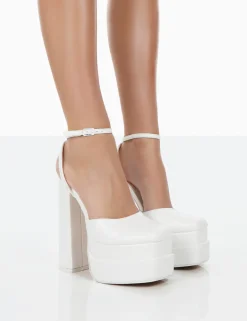 Public Desire Moonchild Pu Closed Toe Statement Platform Block Heels White Store