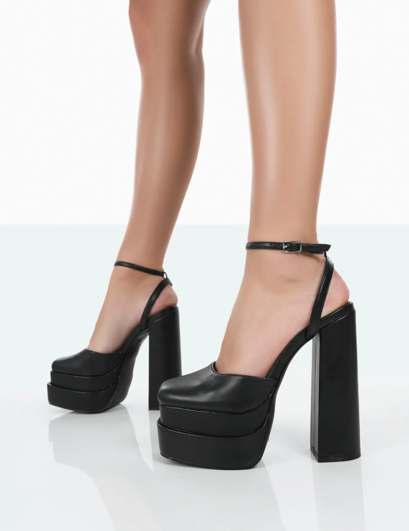 Public Desire Moonchild Pu Closed Toe Statement Platform Block Heels Black Clearance