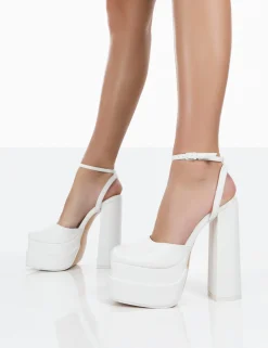 Public Desire Moonchild Pu Closed Toe Statement Platform Block Heels White Store