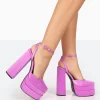 Public Desire Moonchild Satin Closed Toe Statement Platform Block Heels Purple Fashion