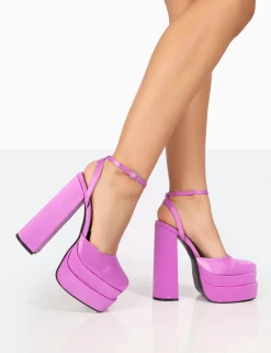 Public Desire Moonchild Satin Closed Toe Statement Platform Block Heels Purple Fashion