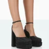 Public Desire Moonchild Sparkly Diamante Satin Closed Toe Statement Platform Block Heels Black Fashion