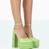 Public Desire Moonchild Sparkly Diamante Satin Closed Toe Statement Platform Block Heels Lime Store