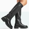 Public Desire More Fun Pu Round Toe Chunky Sole Knee High Boots Black Outlet