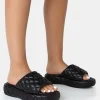 Public Desire Mykonos Flatform Quilted Slider Sandals Black Flash Sale