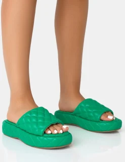 Public Desire Mykonos Flatform Quilted Slider Sandals Green Best Sale