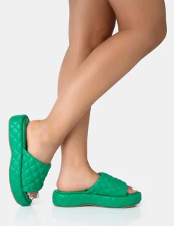 Public Desire Mykonos Flatform Quilted Slider Sandals Green Best Sale