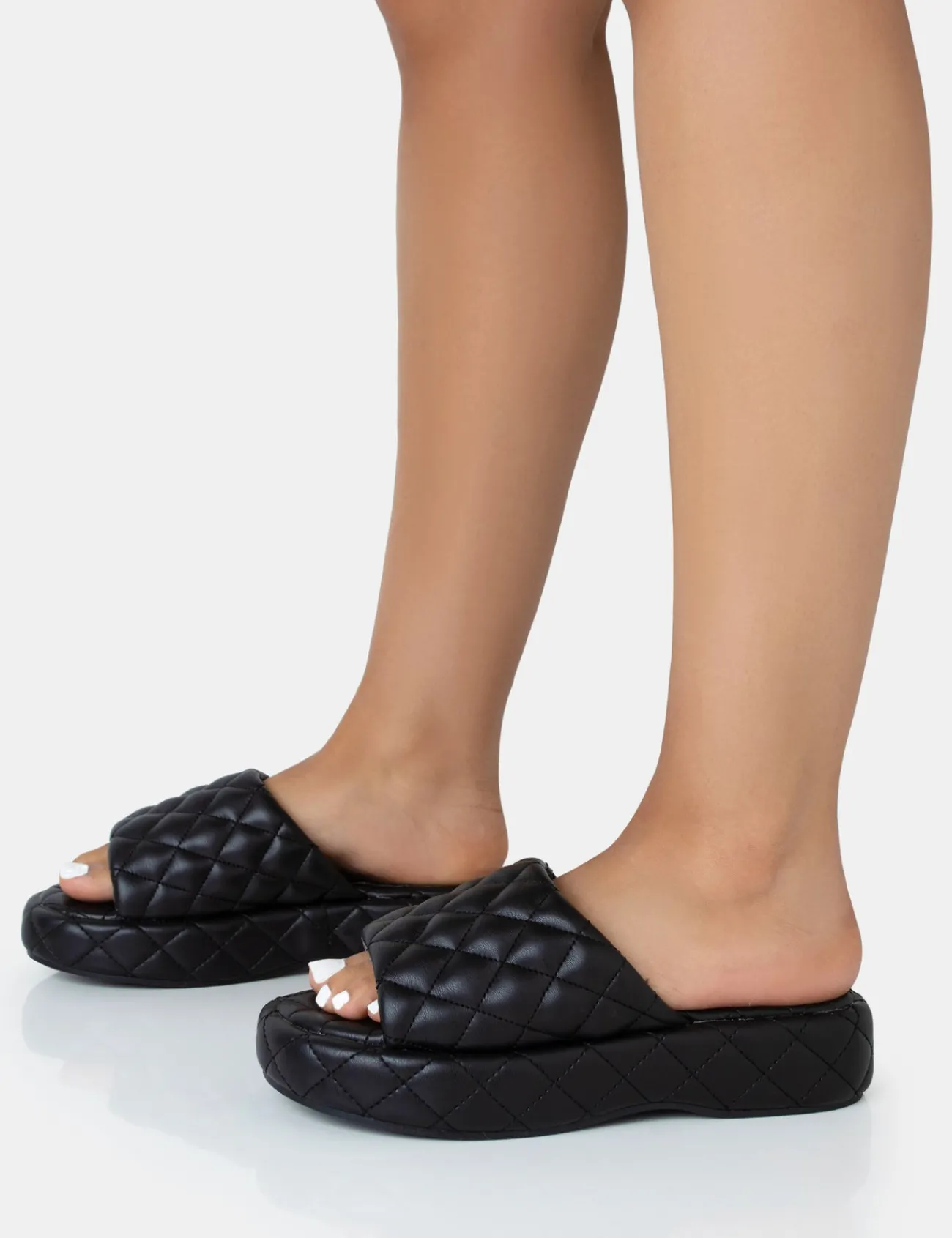 Public Desire Mykonos Flatform Quilted Slider Sandals Black Flash Sale