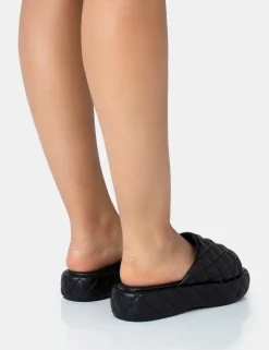Public Desire Mykonos Flatform Quilted Slider Sandals Black Flash Sale