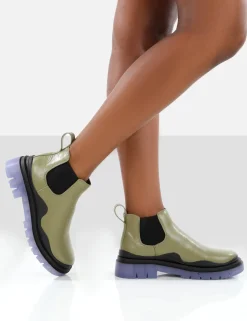 Public Desire Myth Chunky Sole Chelsea Boots Green Store