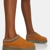 Public Desire Nala Faux Suede Embroidered Slipper Platform Boots Tan Shop
